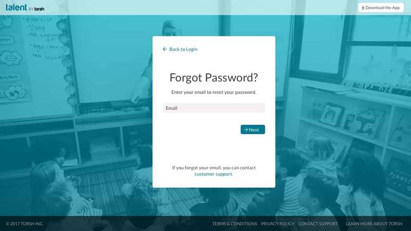 The new forgot password screen with an easy way to contact support